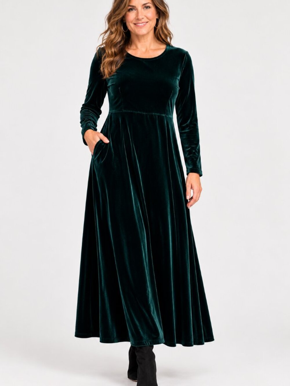 Vintage Jacqueline Ferrar Forest Green Velvet Midi Maxi Dress 12